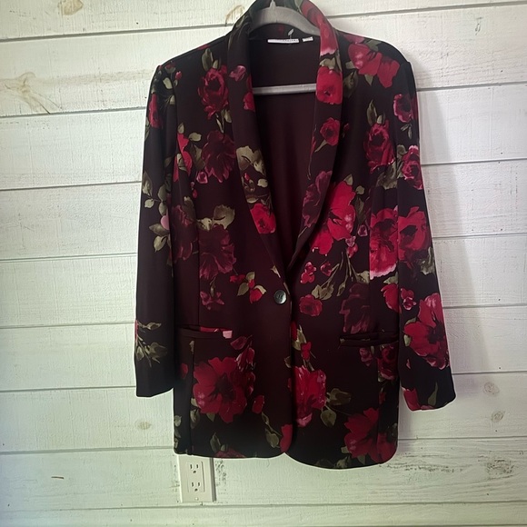Susan Graver Floral Women's Blazer - Red and Black - Picture 9 of 10